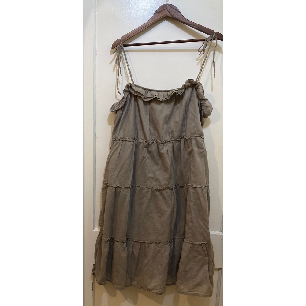Old Navy Tiered Ruffle Midi Dress XXL Taupe Brown Adjustable Straps Coastal Boho - Picture 4 of 10